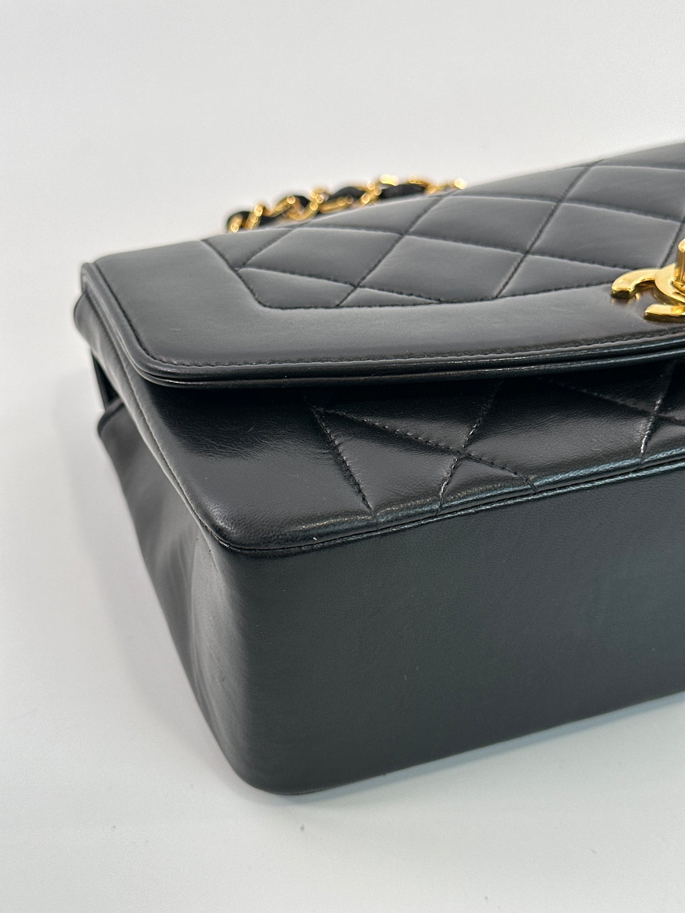 Chanel Vintage Black Lambskin Small Diana
