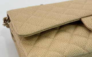 Chanel Rare Vintage Beige Speckled Caviar Medium Classic Double Flap