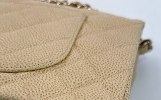 Chanel Rare Vintage Beige Speckled Caviar Medium Classic Double Flap