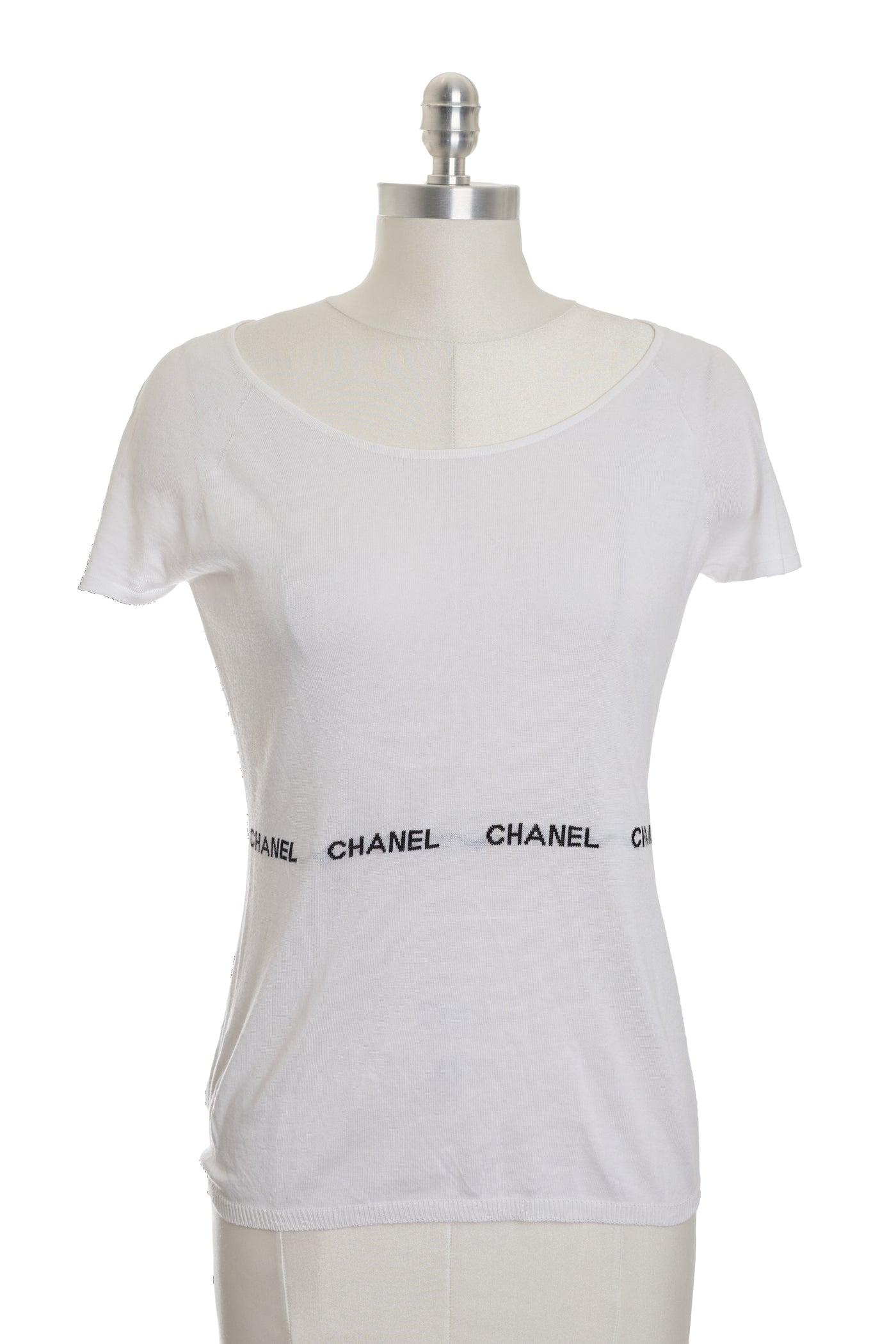Chanel Vintage White Cotton Logo Knit Top