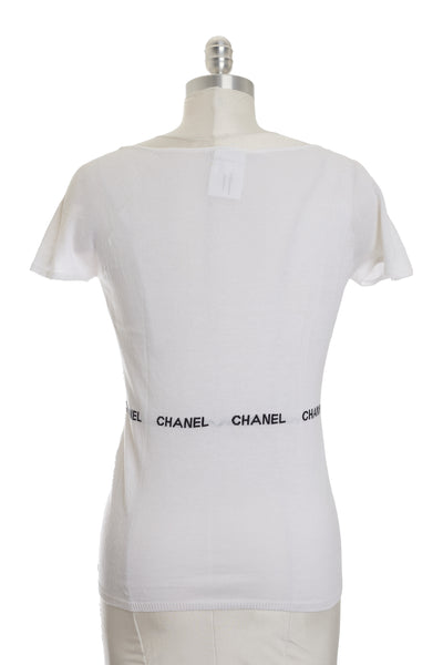 Chanel Vintage White Cotton Logo Knit Top