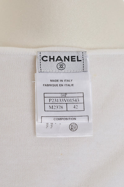Chanel Vintage White Cotton Logo Knit Top