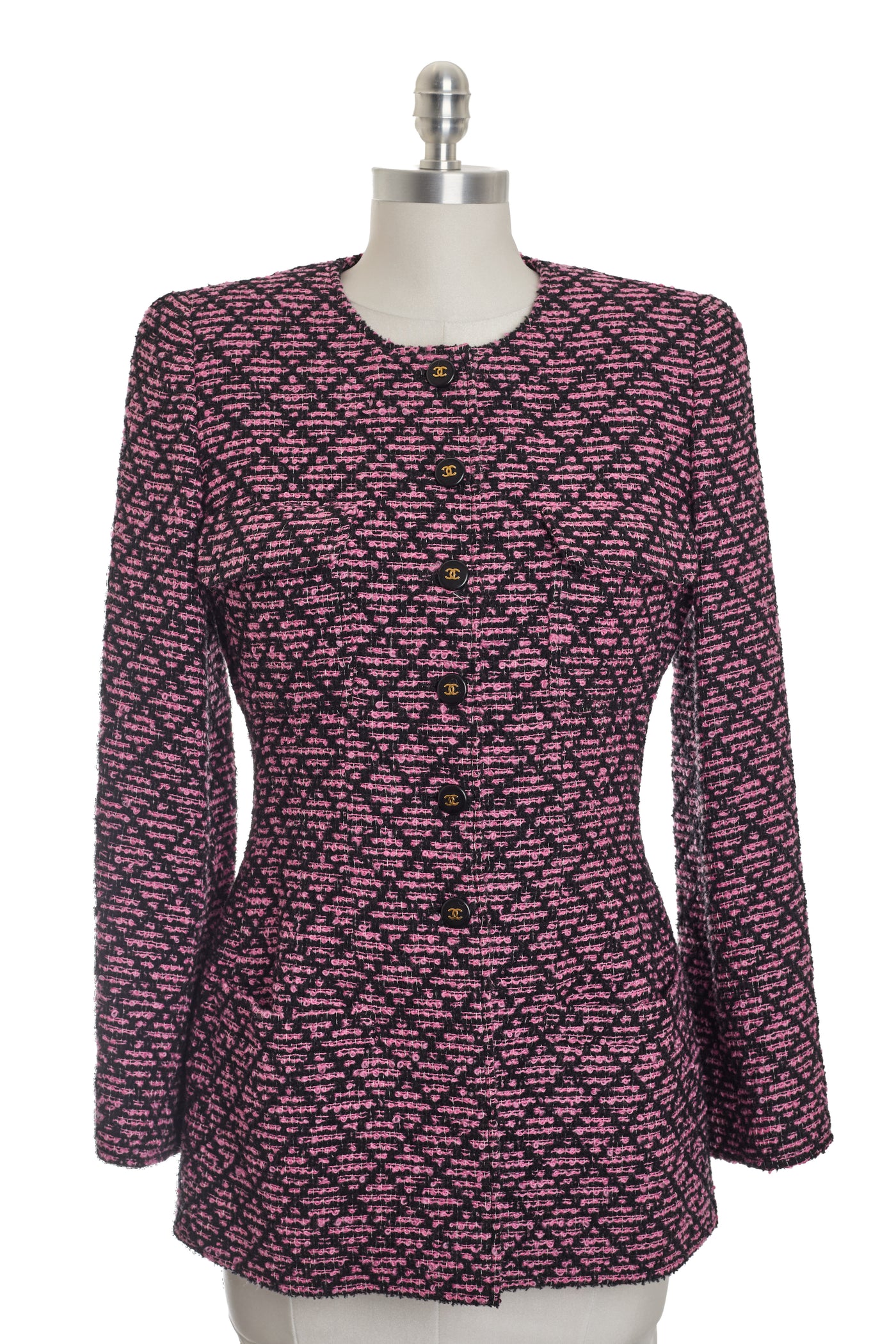 Chanel Vintage Black and Pink Tweed Jacket