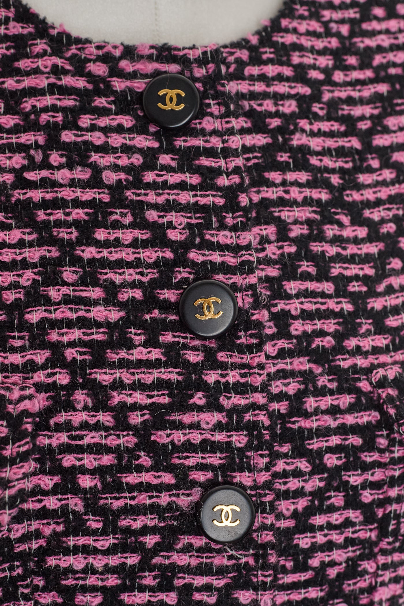 Chanel Vintage Black and Pink Tweed Jacket
