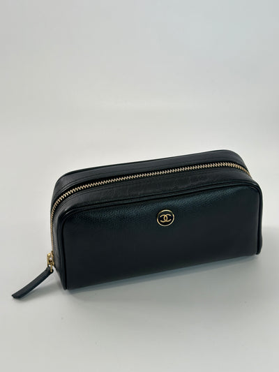 Chanel Vintage Black Calfskin CC Zip Pouch