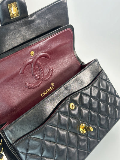 Chanel Vintage Black Lambskin Classic Medium Double Flap