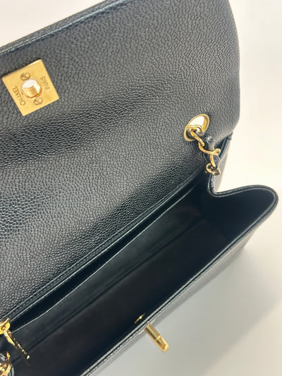 Chanel Vintage Sleek Black Caviar Flap Bag