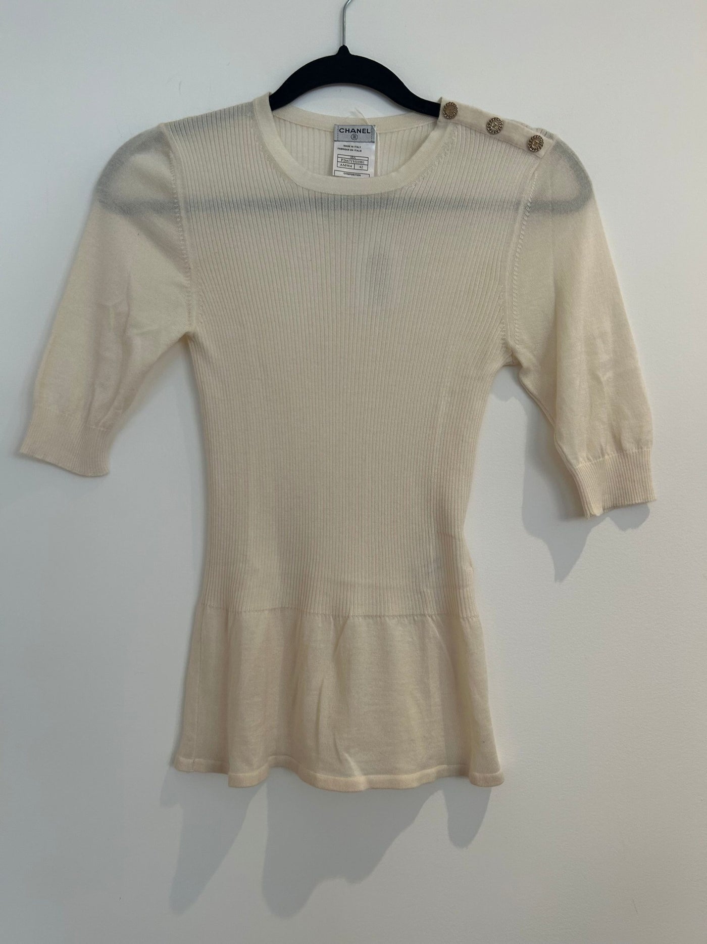 Chanel Ribbed Peplum Knit Ivory Top