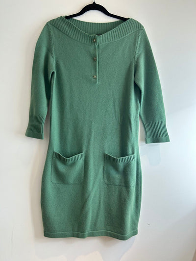 Chanel Green Turnlock Sweater Dress