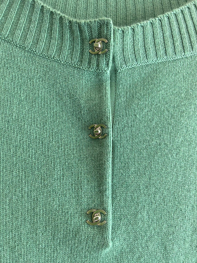 Chanel Green Turnlock Sweater Dress
