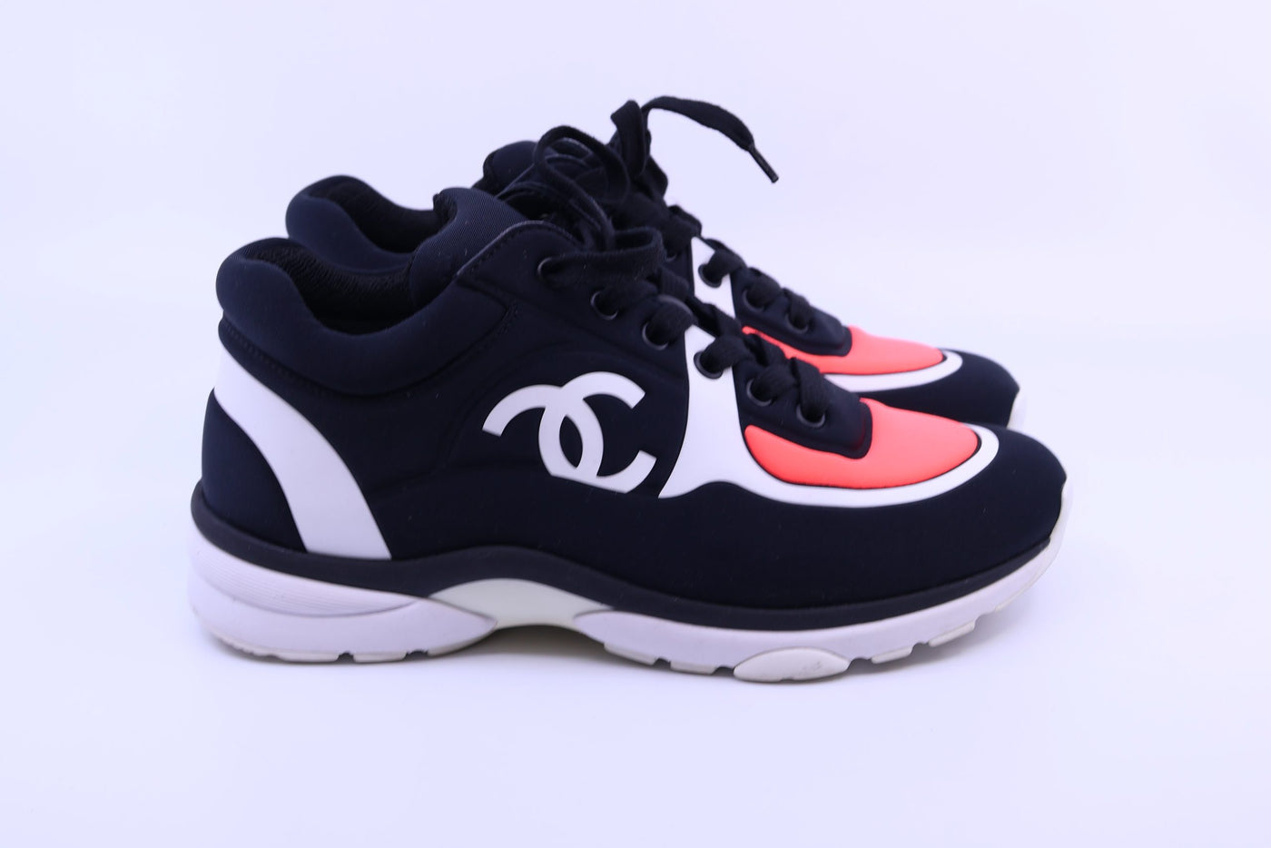 Chanel Black Neoprene Logo Sneakers 37