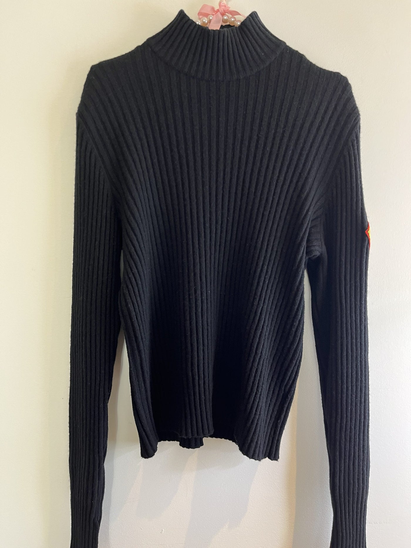Chanel Vintage Black Cashmere Patch Turtleneck