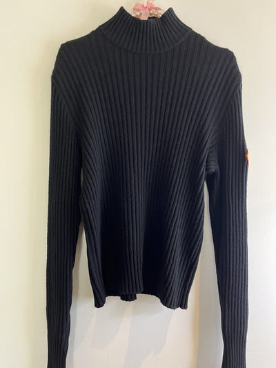 Chanel Vintage Black Cashmere Patch Turtleneck
