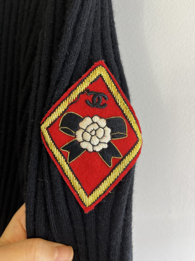 Chanel Vintage Black Cashmere Patch Turtleneck