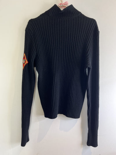 Chanel Vintage Black Cashmere Patch Turtleneck