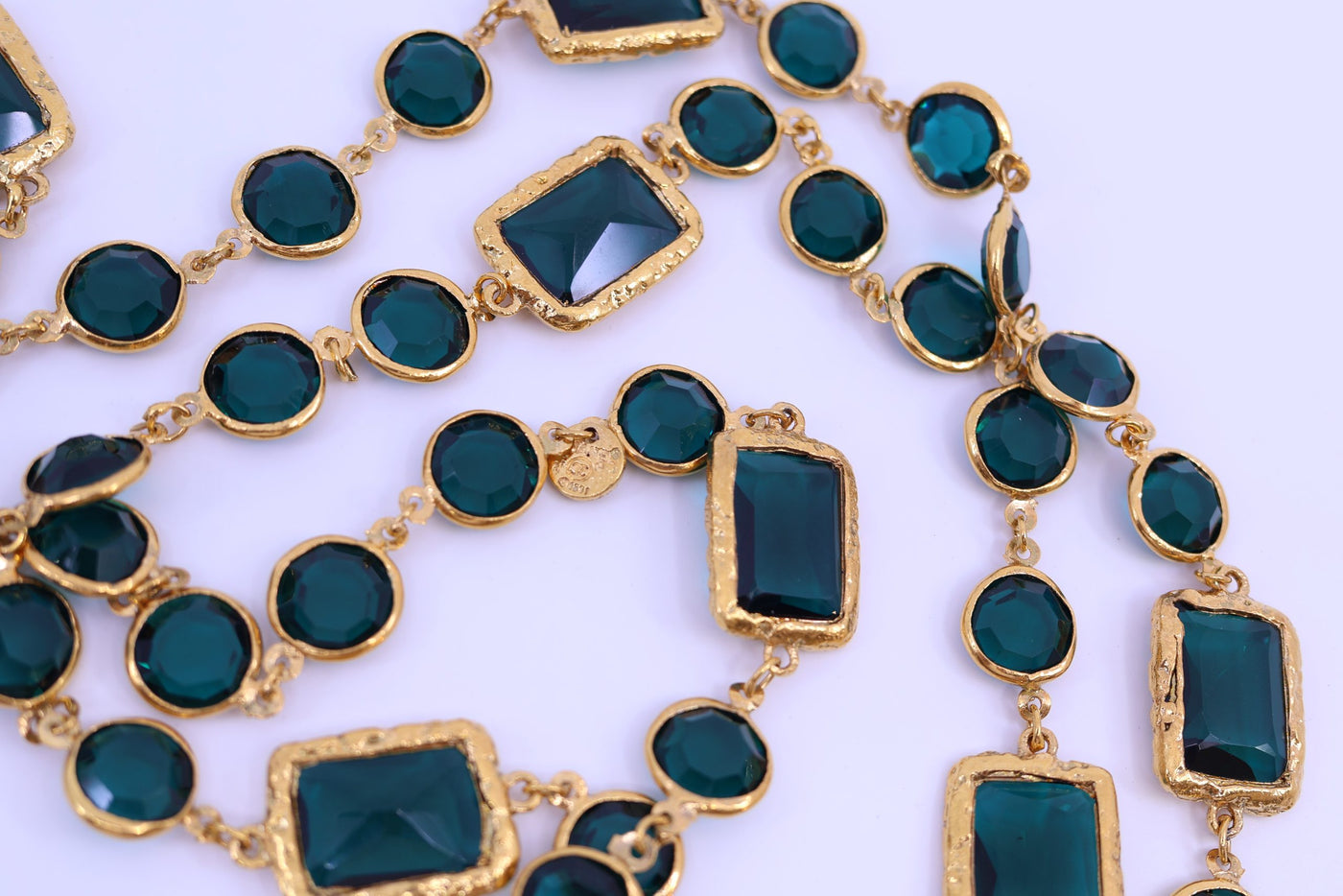 Chanel Vintage Aquamarine Chicklet Sautoir Necklace