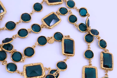 Chanel Vintage Aquamarine Chicklet Sautoir Necklace