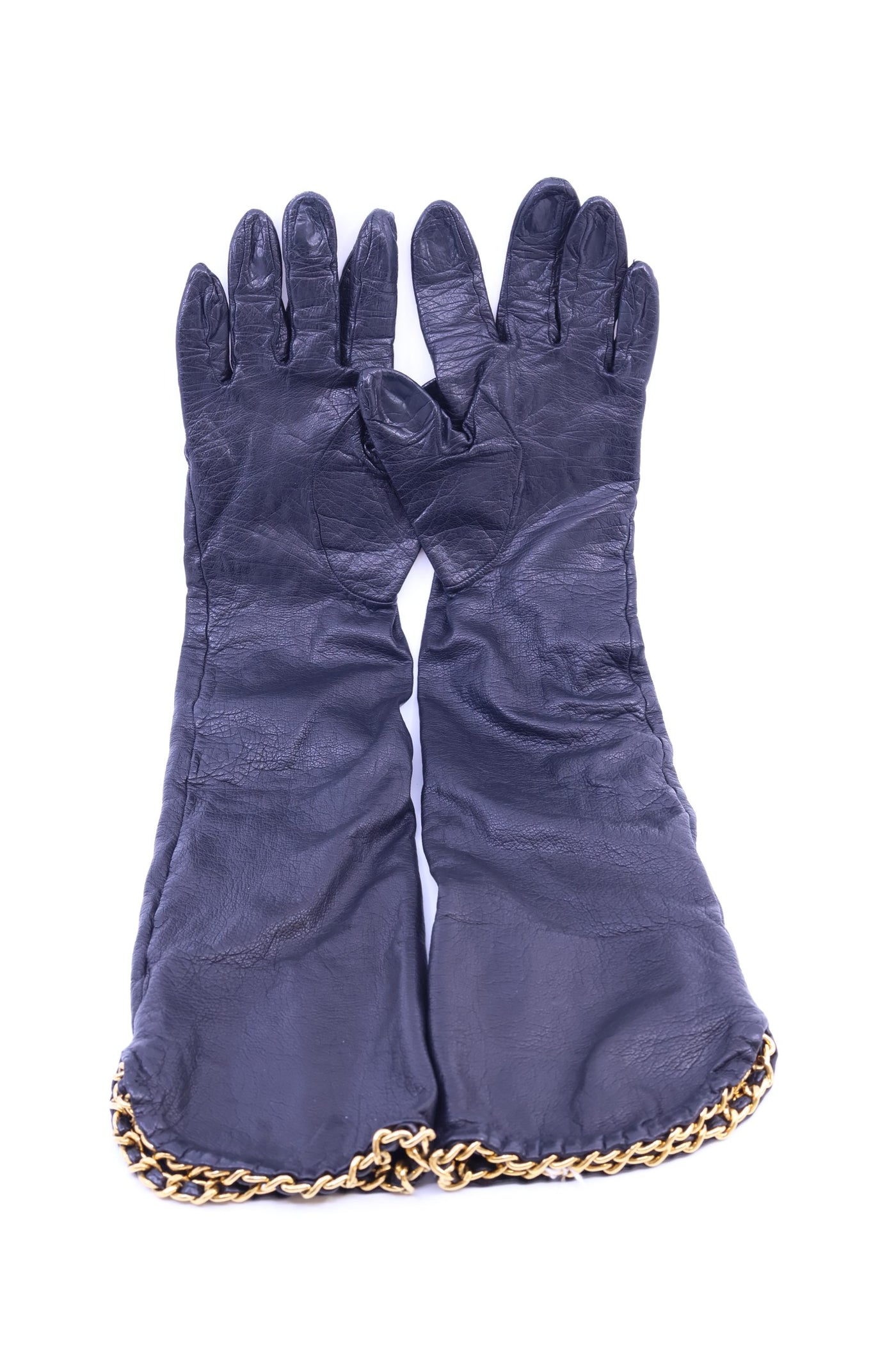 Chanel Vintage Black Lambskin Long Gloves
