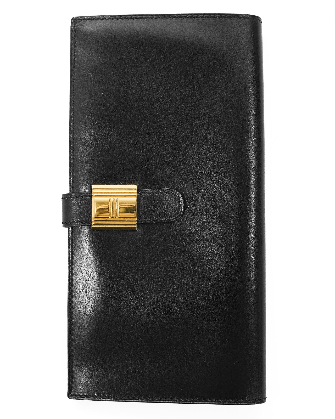 Hermes Vintage Black Box Calf Saumur Long Wallet