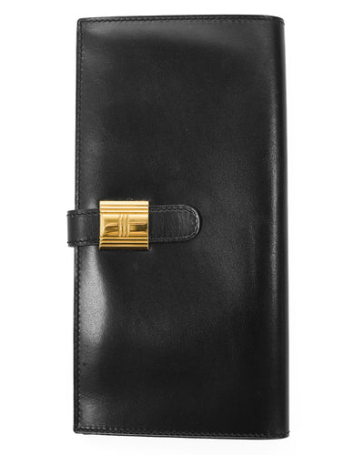 Hermes Vintage Black Box Calf Saumur Long Wallet
