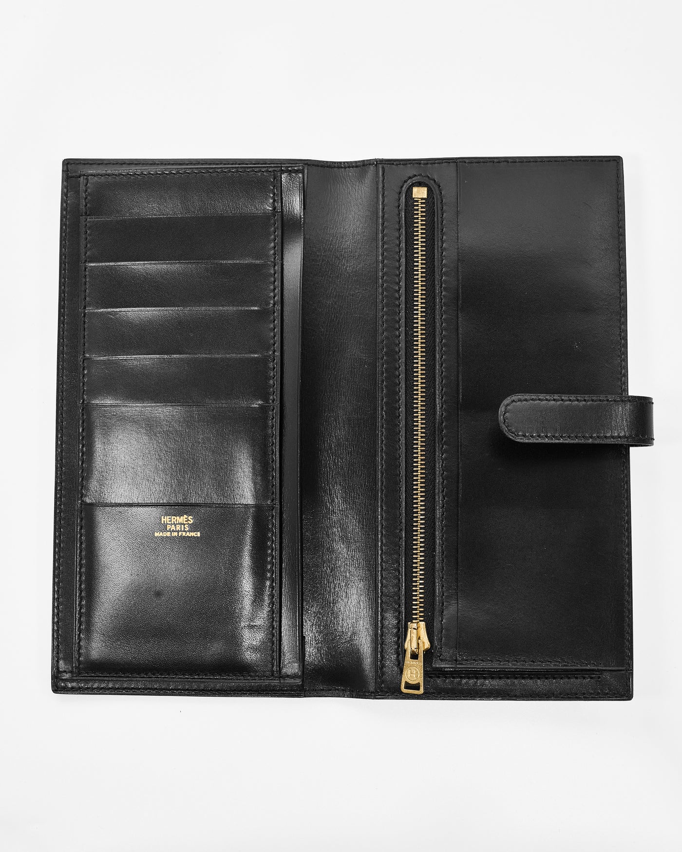 Hermes Vintage Black Box Calf Saumur Long Wallet