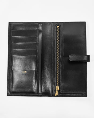 Hermes Vintage Black Box Calf Saumur Long Wallet