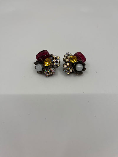Miriam Haskell Multicolor Clip Earrings