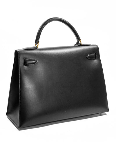 Hermes Vintage Black Box Calf Sellier Kelly 32