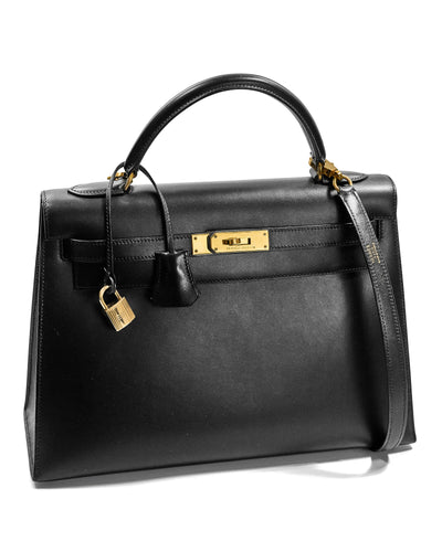 Hermes Vintage Black Box Calf Sellier Kelly 32