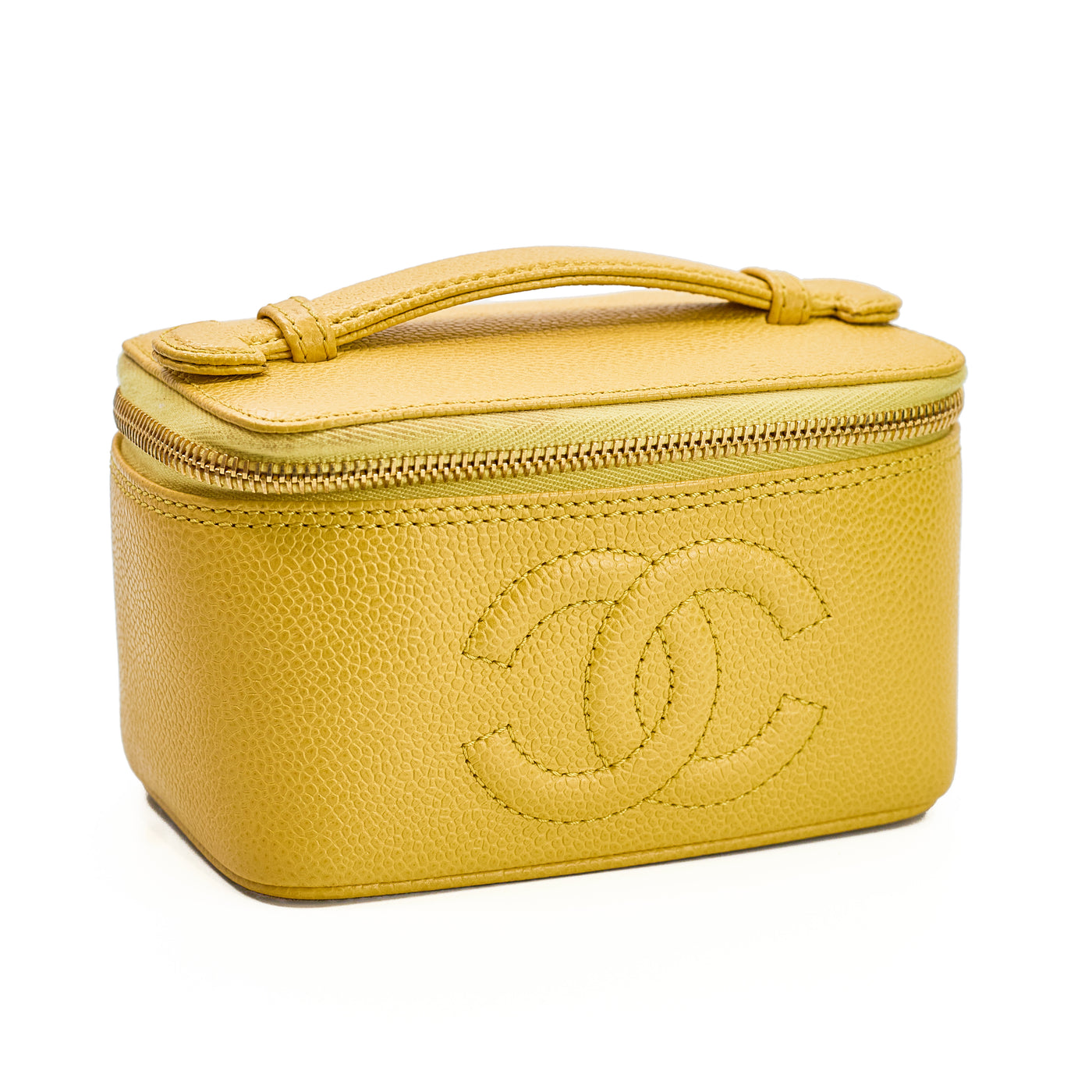 Chanel Vintage Yellow Caviar Mini Vanity