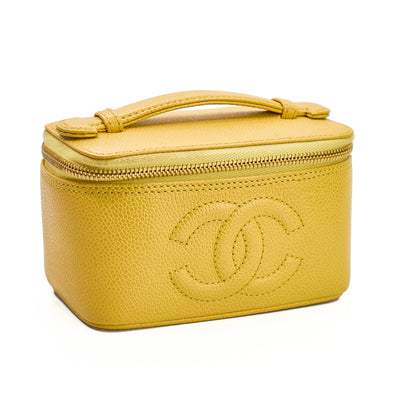 Chanel Vintage Yellow Caviar Mini Vanity