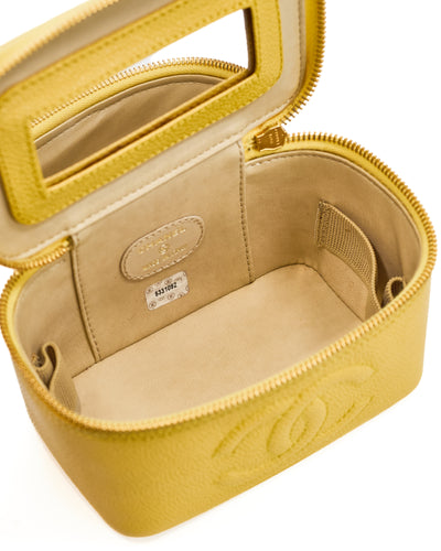 Chanel Vintage Yellow Caviar Mini Vanity