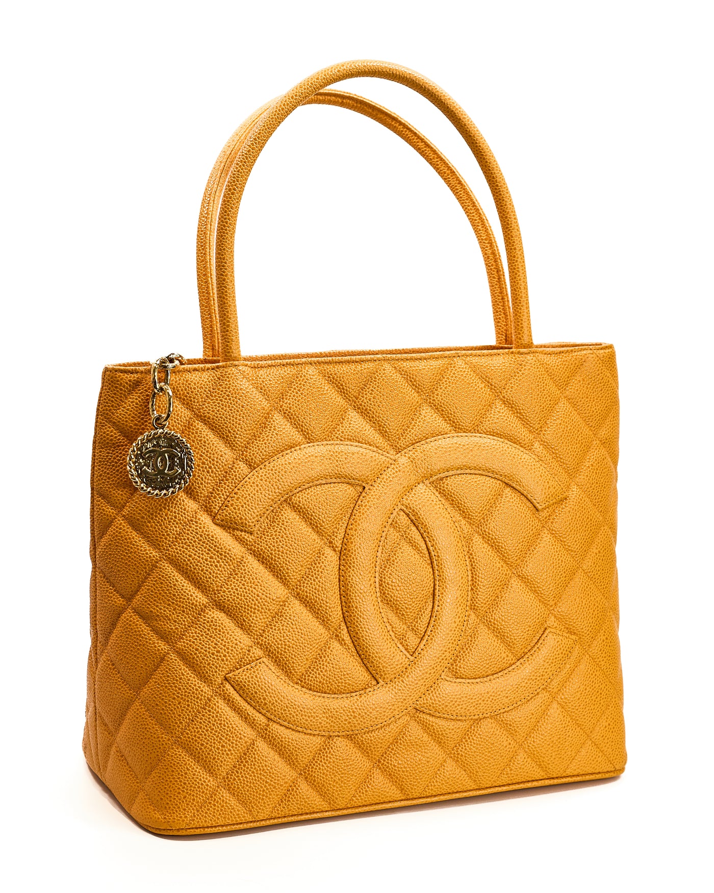 Chanel Vintage Orange Speckled Caviar CC Medallion Tote