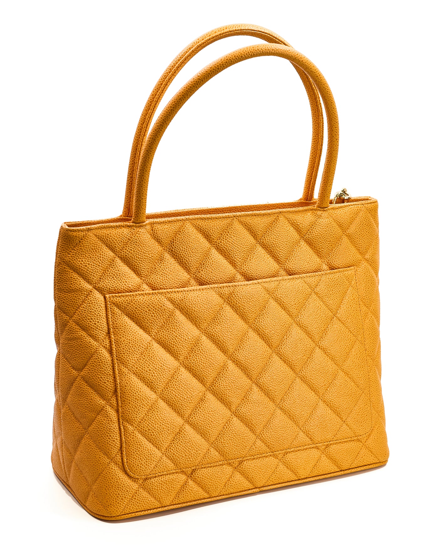 Chanel Vintage Orange Speckled Caviar CC Medallion Tote