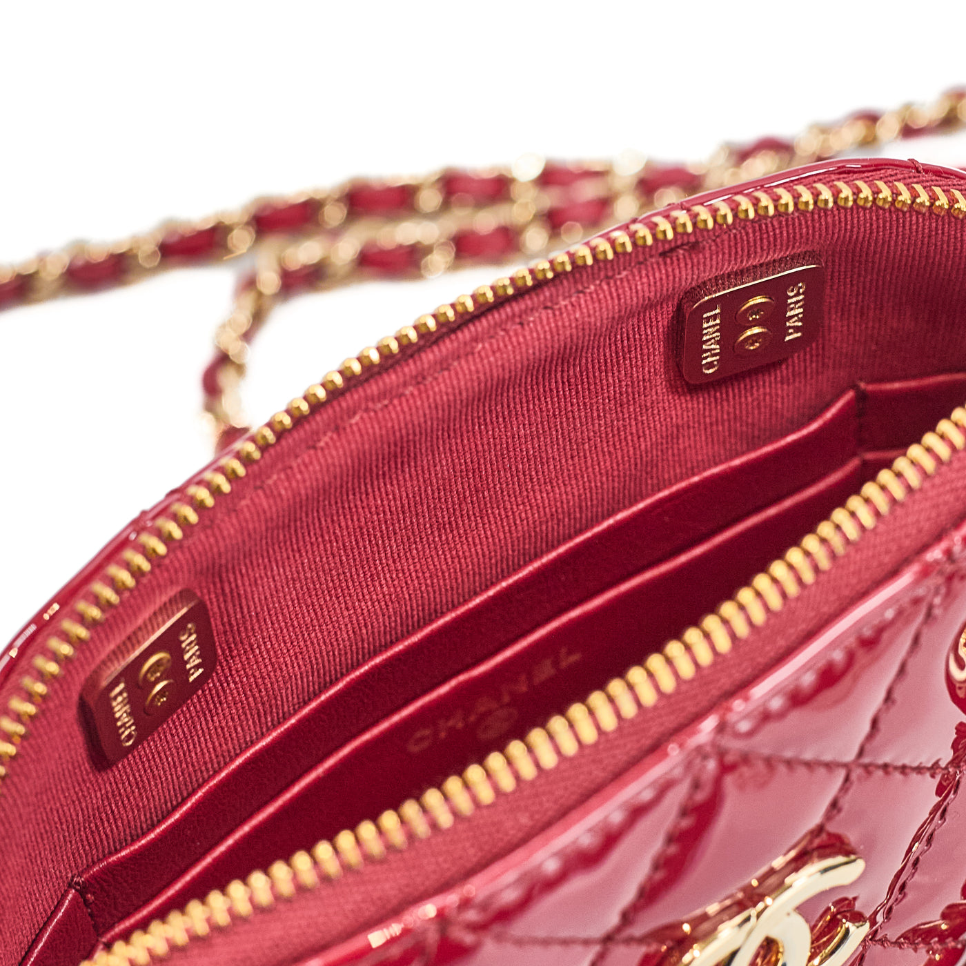 Chanel 2023 SS Red Patent Mini Clutch on Chain