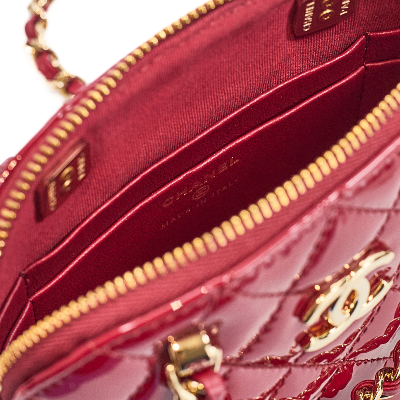 Chanel 2023 SS Red Patent Mini Clutch on Chain