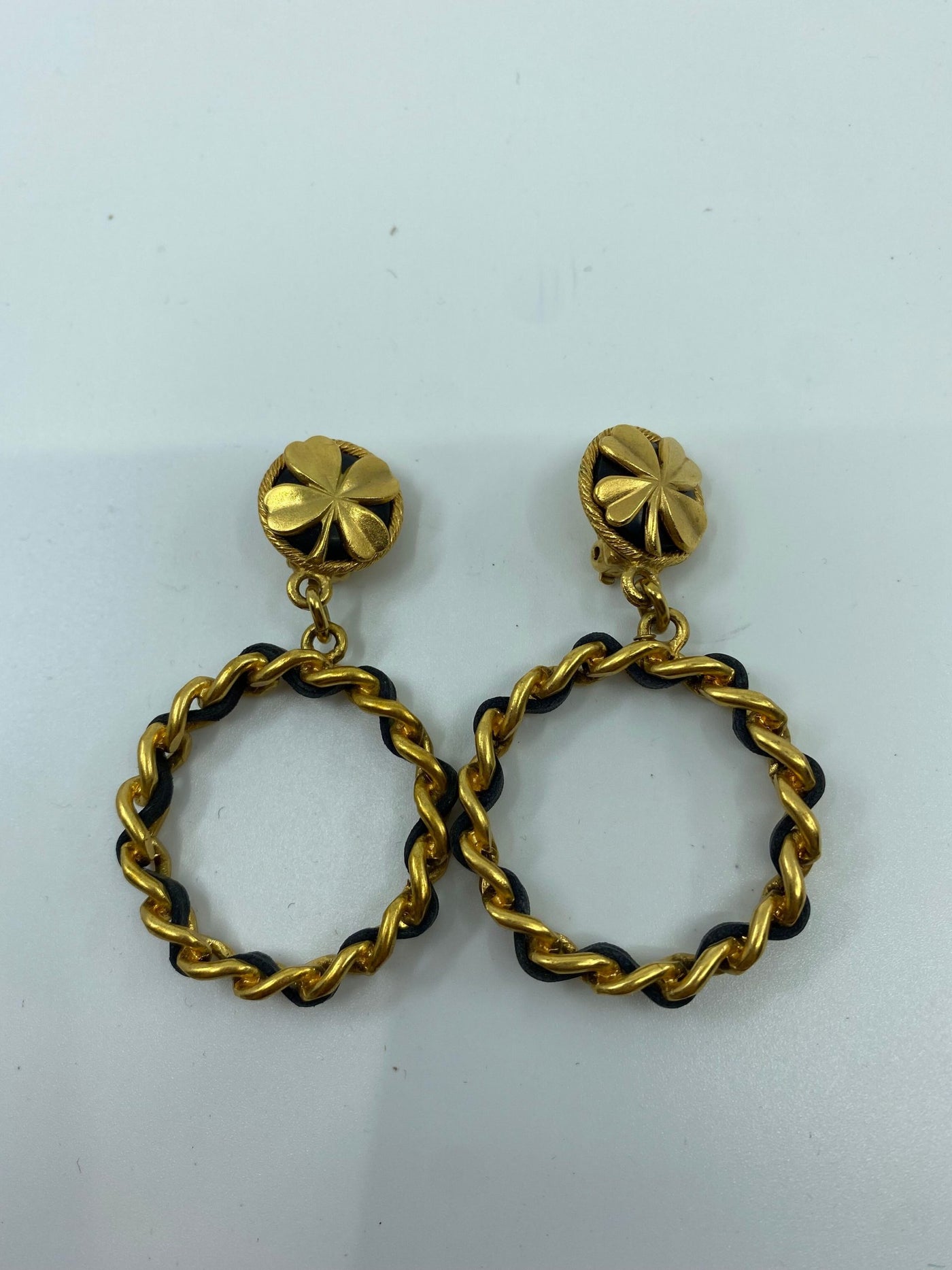Chanel Vintage Clover and Leather Clip-Ons