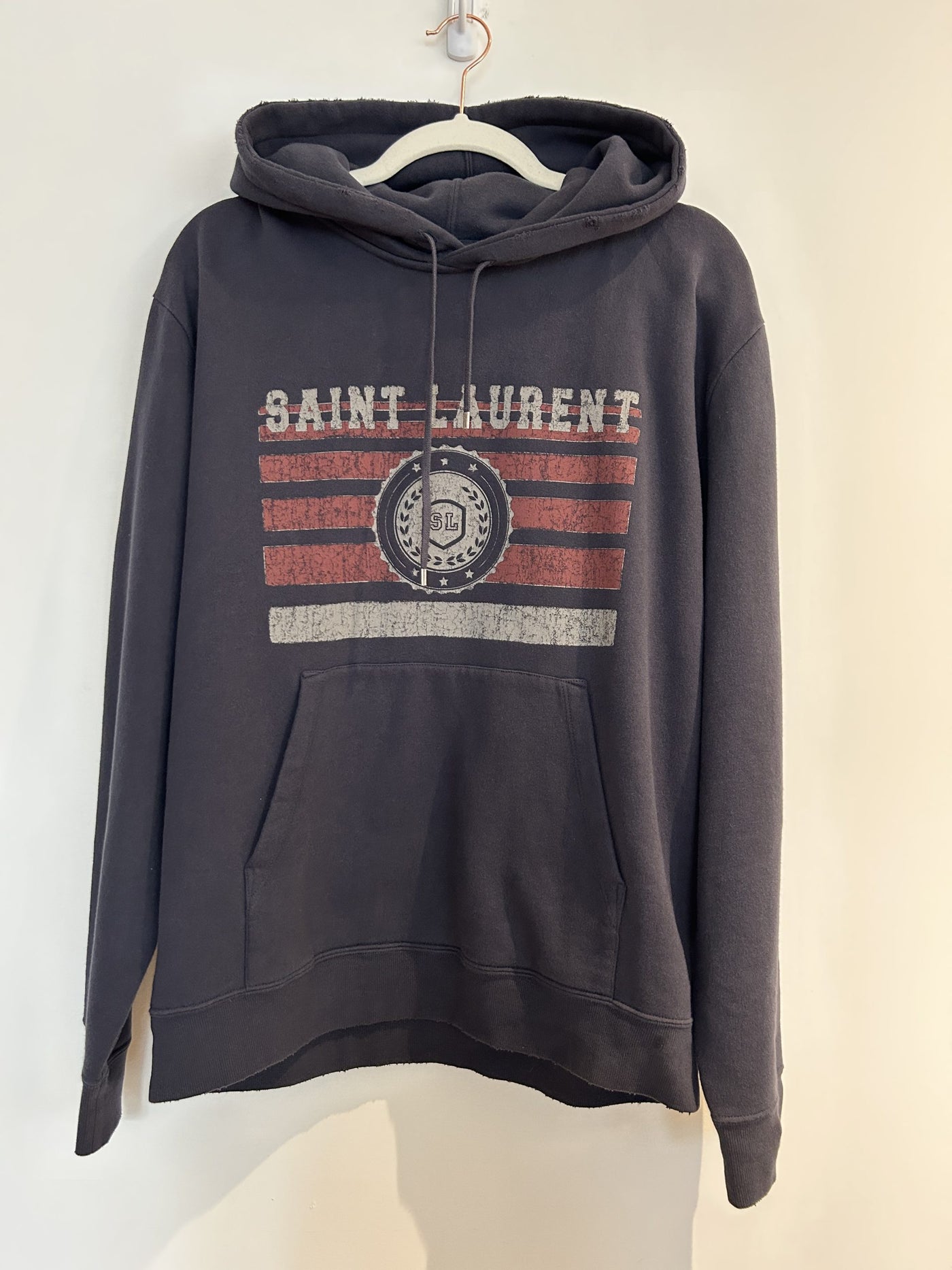 Saint Laurent Navy Blue Distressed Hoodie