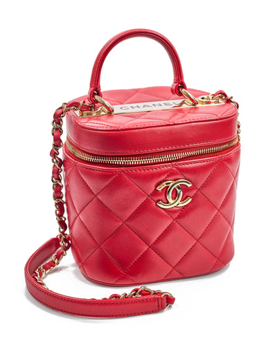 Chanel Red Lambskin Trendy Vanity Bag