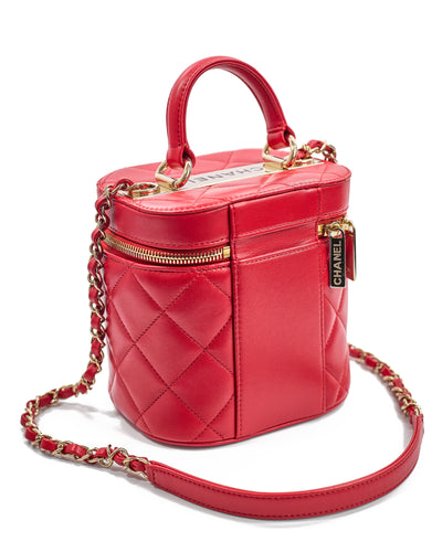 Chanel Red Lambskin Trendy Vanity Bag