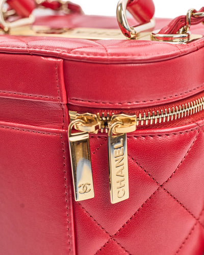 Chanel Red Lambskin Trendy Vanity Bag
