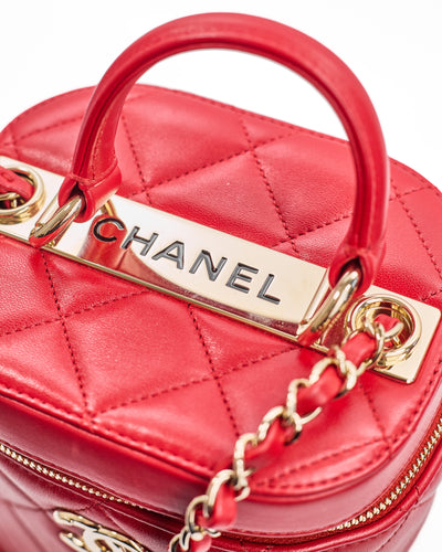 Chanel Red Lambskin Trendy Vanity Bag