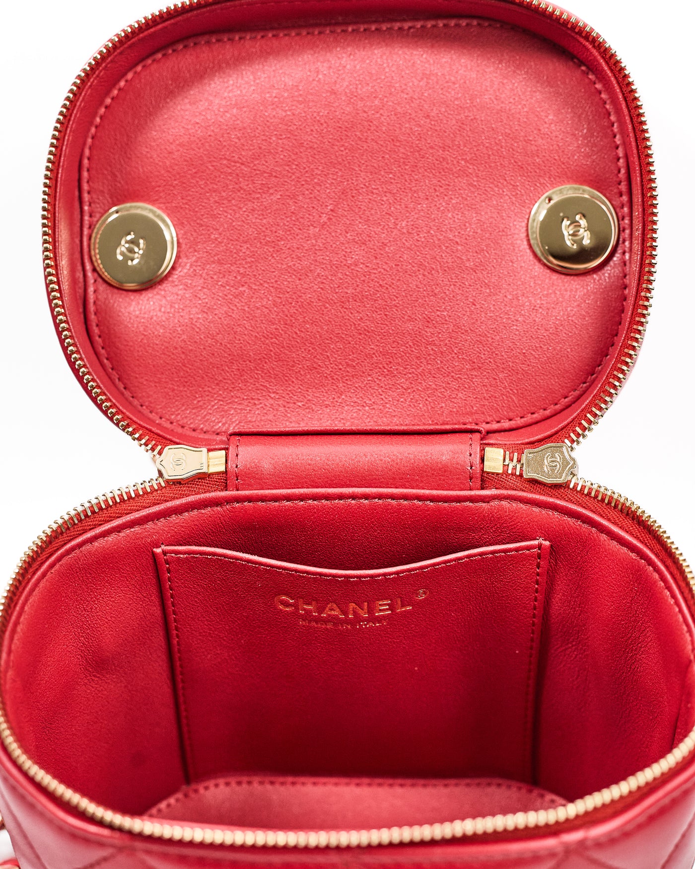 Chanel Red Lambskin Trendy Vanity Bag