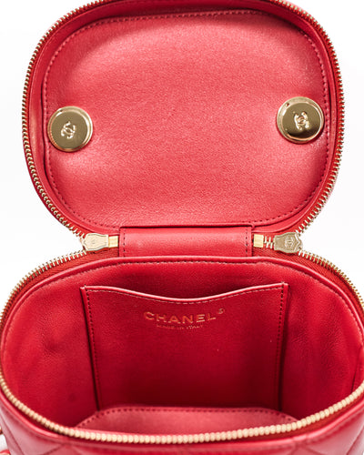 Chanel Red Lambskin Trendy Vanity Bag