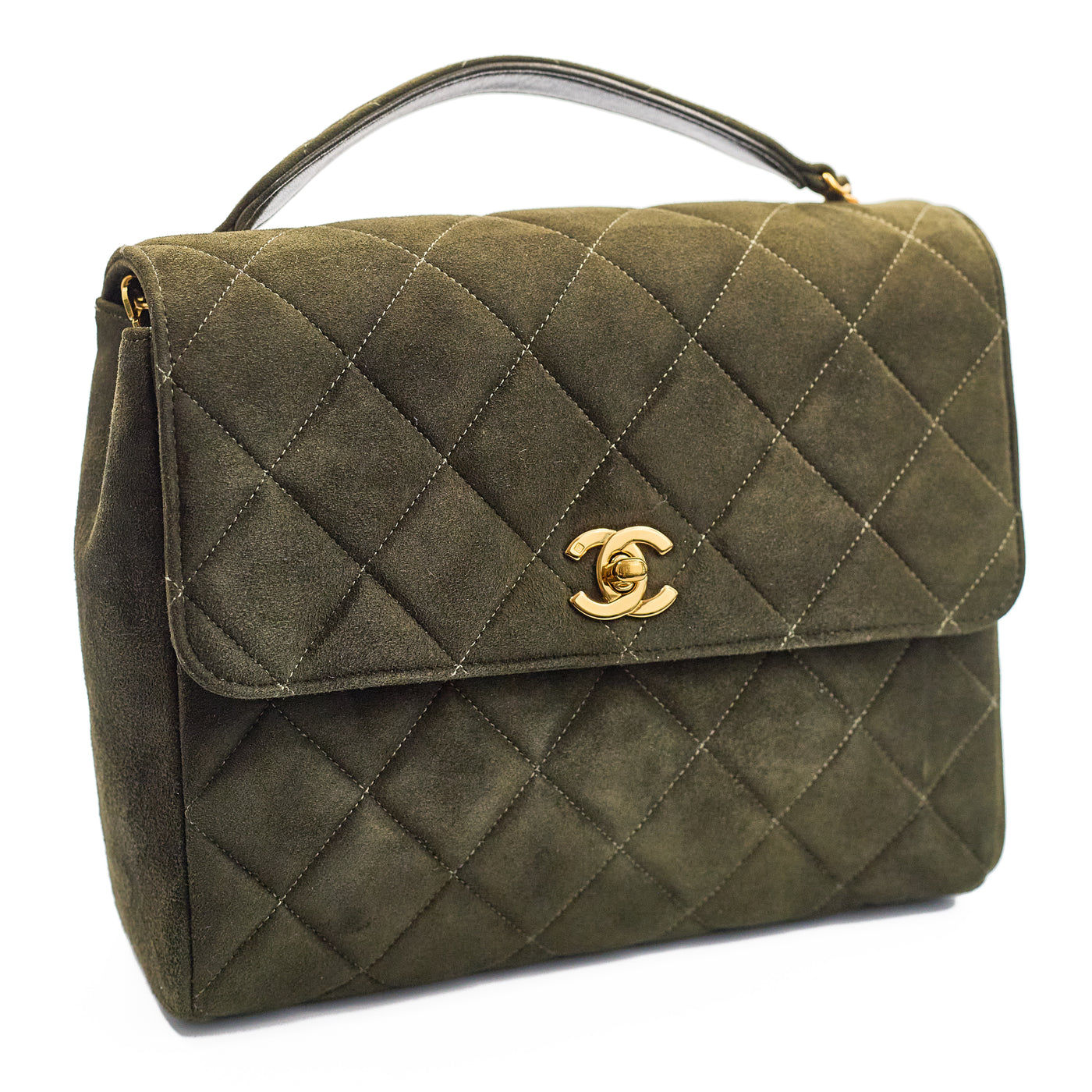 Chanel Vintage Army Green Suede CC Small Half Flap