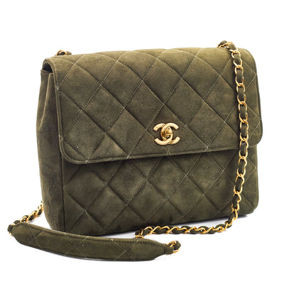 Chanel Vintage Army Green Suede CC Small Half Flap