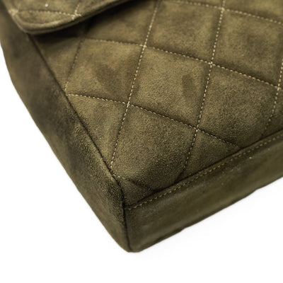 Chanel Vintage Army Green Suede CC Small Half Flap