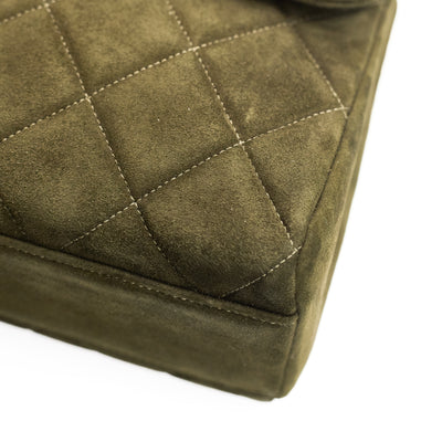 Chanel Vintage Army Green Suede CC Small Half Flap