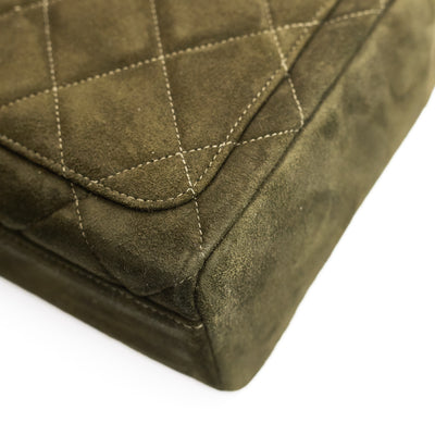 Chanel Vintage Army Green Suede CC Small Half Flap