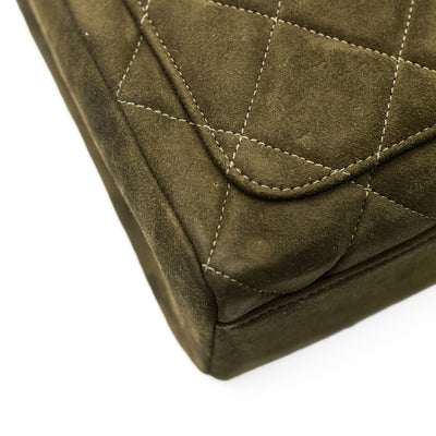 Chanel Vintage Army Green Suede CC Small Half Flap